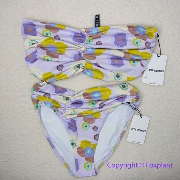 New! Set! Beth Richards Delrey Bikini Top and bottom, 70’s floral bikini, M+S - Picture 2 of 12